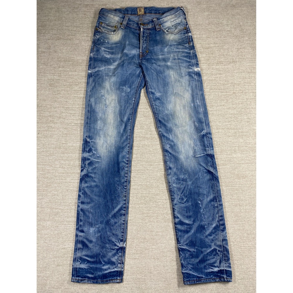 PRPS Jeans Men 30x34 Indigo Distressed Whiskered Faded Button Fly Denim